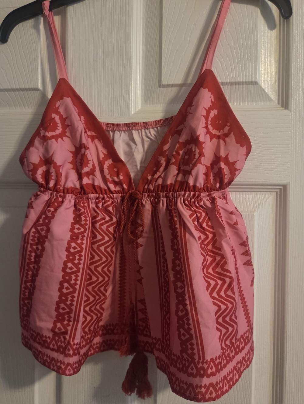 SHEIN Pink and Red Printed Drawstring Cami Top
